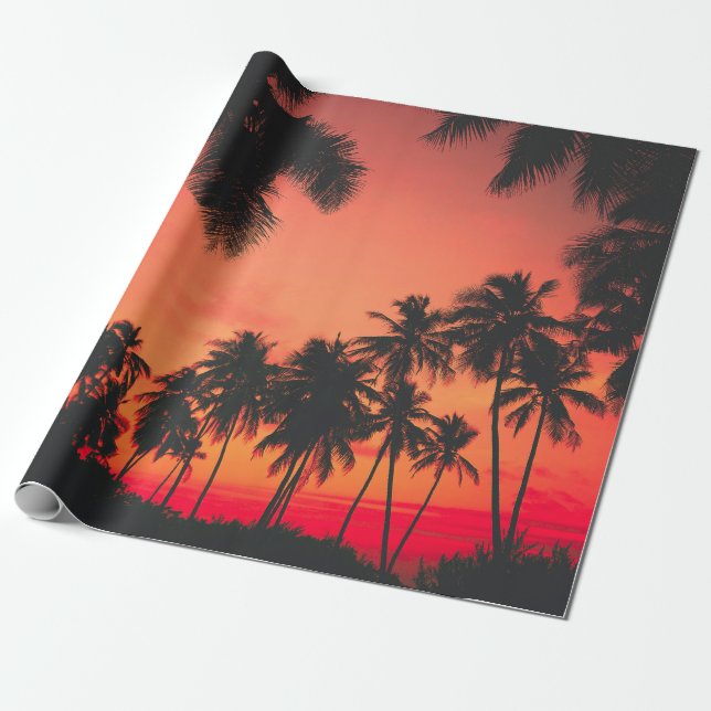 Papier Cadeau Coucher de soleil des palmiers tropicaux (Déroulé)