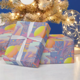 Papier Cadeau Coucher de soleil et palmiers violets en été
