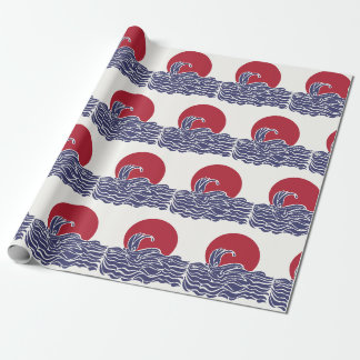 Papier Cadeau Coucher de soleil et vagues de l'océan rouge, blan