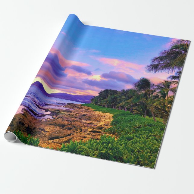 Papier Cadeau Coucher de soleil tropical de Hawaï (Déroulé)