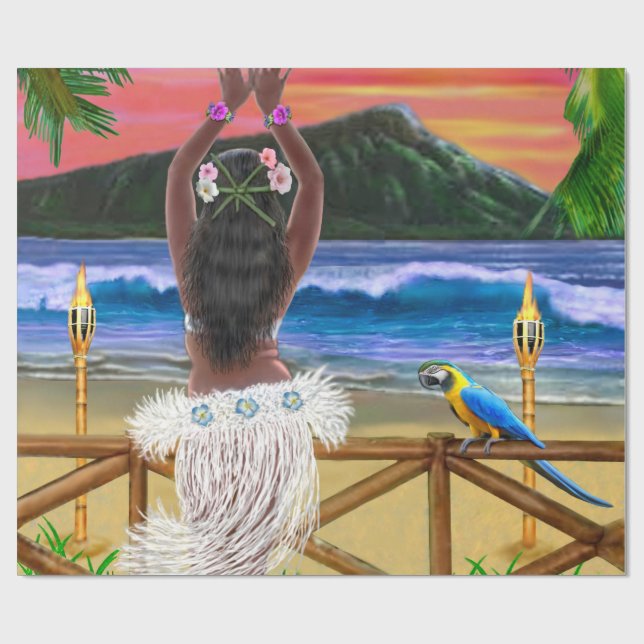 PAPIER CADEAU COUCHER DU SOLEIL HAWAÏEN DE DANSE POLYNÉSIENNE (Plat)