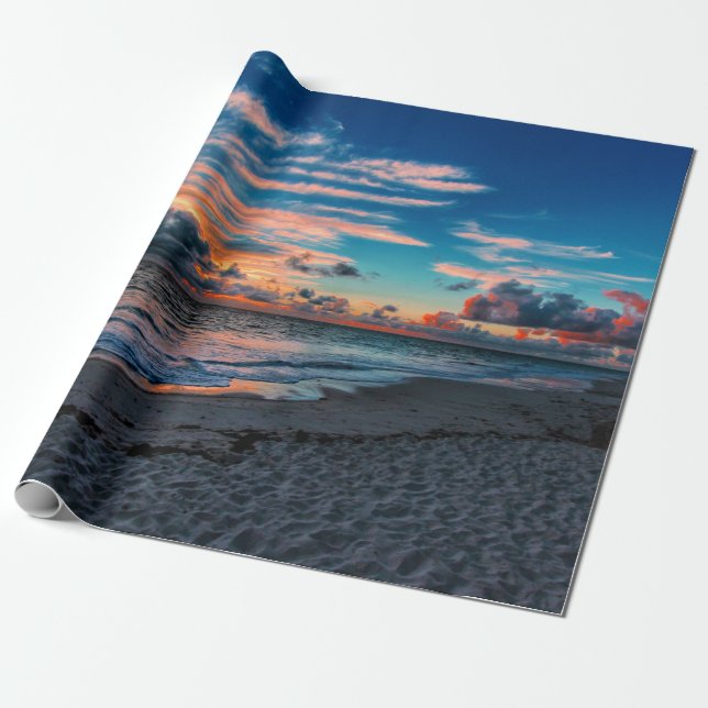 Papier Cadeau Coucher du soleil tropical d'océan de plage (Déroulé)
