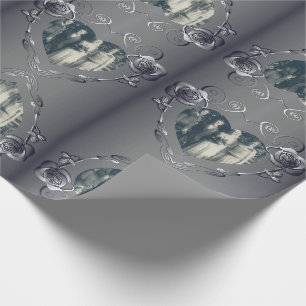 Papier Cadeau Couleur Argent Rose Cadre Coeur Votre Enveloppemen