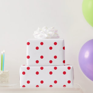 Papier Cadeau Couleur blanche Pois rouge Fête 2023