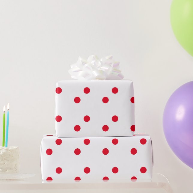 Papier Cadeau Couleur blanche Pois rouge Fête 2023 (Cadeaux de fête)