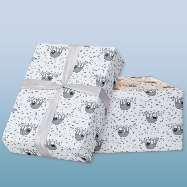 Papier Cadeau Couleur d'aquarelle du fentes (Watercolor sloth pattern gift wrap paper roll)