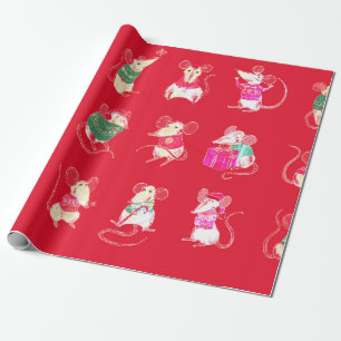 PAPIER CADEAU COULEUR D'EAU CHRISTMAS SOURIS BOUILLOIRE CADEAU