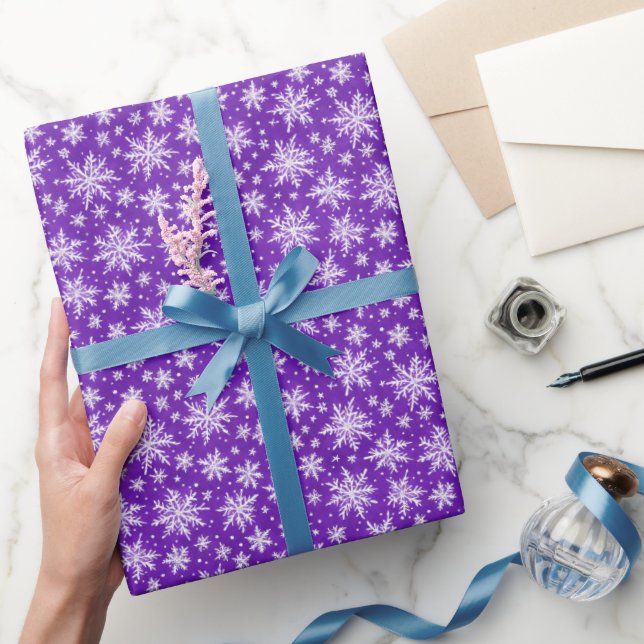 Papier Cadeau Couleur d'eau simple violet blanc d'hiver (Cadeaux)