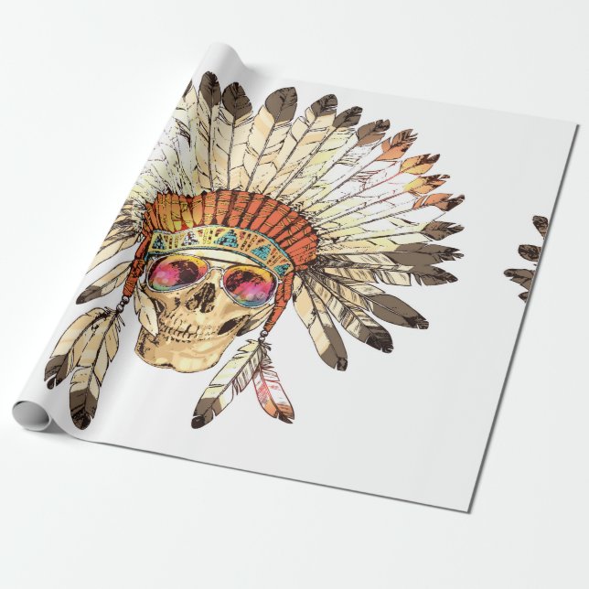 Papier Cadeau Couleur dessinée à la main - Coiffure amérindienne (Déroulé)