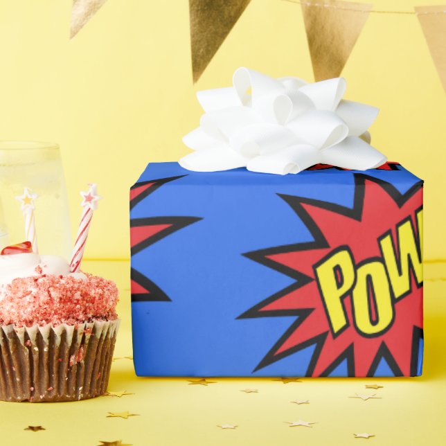 Papier Cadeau Couleur personnalisée Pow Super Hero (Fête d'anniversaire)
