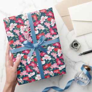 Papier Cadeau Couleur Rouge Floral Motif Bleu