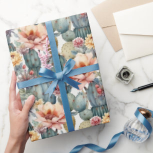 Papier Cadeau Couleurs des fleurs de cactus roses du désert
