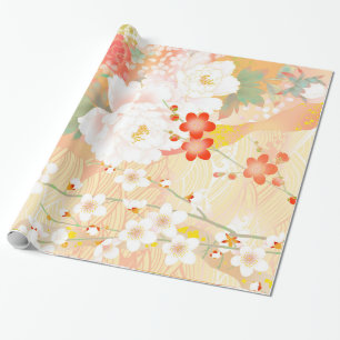 Papier Cadeau Couleurs douces florales japonaises d'accent