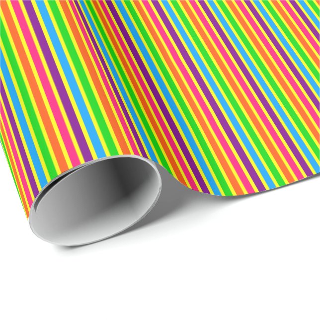 Papier Cadeau Couleurs Enfants Fous 07-Striped Enveloppement Cad (Coin rond)