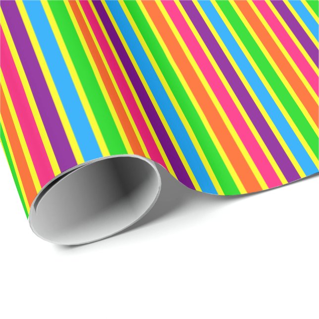 Papier Cadeau Couleurs Enfants Fous 09-Striped Enveloppement Cad (Coin rond)