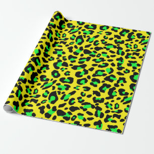 Papier Cadeau Couleurs jaunes et vertes taches léopards motif