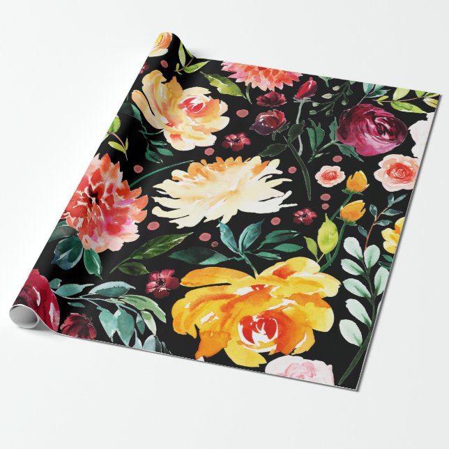Papier Cadeau Couleurs vives fleurs & feuillage motif collage (Déroulé)