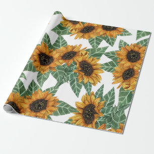 Papier Cadeau Country Cute Yellow Sunflowers Aquarelle Motif