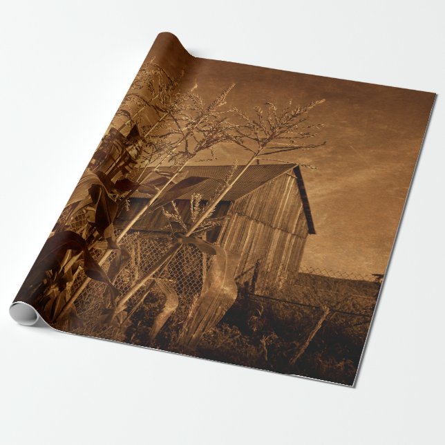 Papier Cadeau Country Rustic Barn Texture Vintage de ferme Brown (Déroulé)