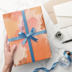 Papier Cadeau Coup de pinceau artistique corail pêche motif abst
