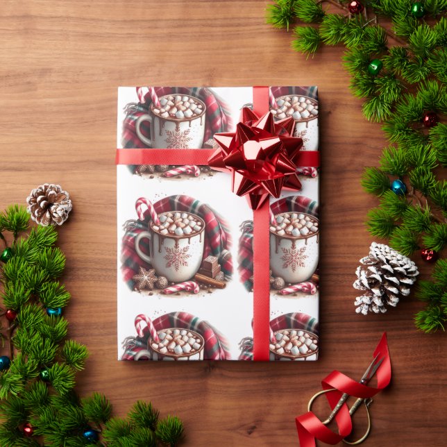 Papier Cadeau Coupe Chocolat chaud Sucre de canne Plaid Napkin (Cadeau de vacances)