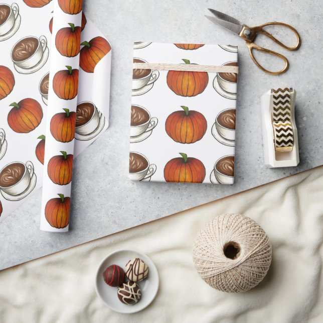 Papier Cadeau Coupe citrouille épice de café Latte automne autom (Artisanat)