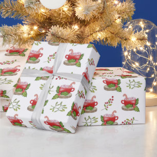 Papier Cadeau Coupe de Noël aquarelle avec marshmallow