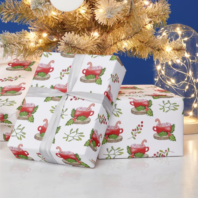 Papier Cadeau Coupe de Noël aquarelle avec marshmallow (Vacances)