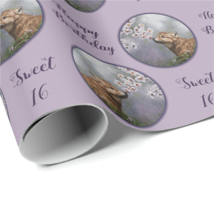 Papier Cadeau Coupe et fleurs de loup gris mignonne pour bébé