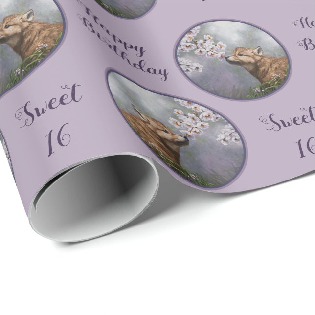 Papier Cadeau Coupe et fleurs de loup gris mignonne pour bébé (Coin rond)