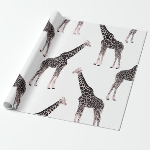 Papier Cadeau Coupe rose et noire Girafe Blanc design animal
