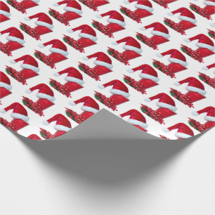 Papier Cadeau Coupe rouge avec chapeau de Santa et ruban