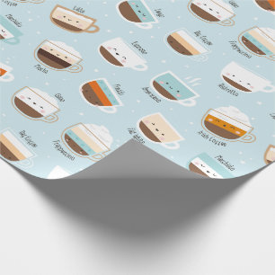 Papier Cadeau Coupes de café mignonnes sur papier d'emballage bl