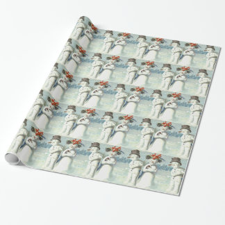 Papier Cadeau Couple de bonhomme de neige champ de neige d'hiver