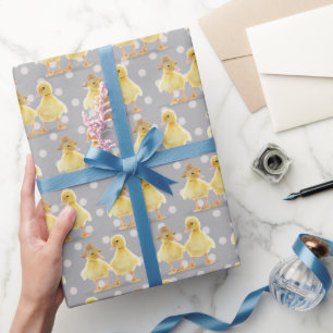 Papier Cadeau Couple de canard fuzzé sur Pois