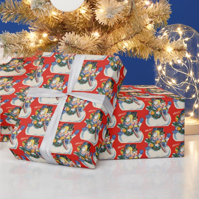 Papier Cadeau couple de neige de Noël rétro (Vacances)