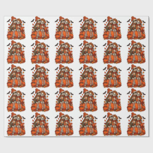 Papier Cadeau Couple de squelettes Citrouille Spice Automne Hall