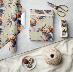 Papier Cadeau Couple d'élans de style aquarelle Art animalier