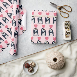 Papier Cadeau Couple Empereur Penguin Coeur Saint Valentin 