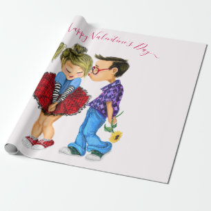 Papier Cadeau Couple Love Valentine's Day Papier à envelopper ca