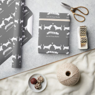 Papier Cadeau Couple Mariage Basset Hounds avec texte personnali