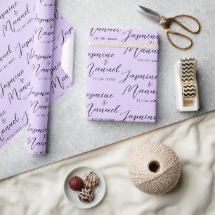 Papier Cadeau Couple Names Cadeau Violet Enveloppement Mariage p