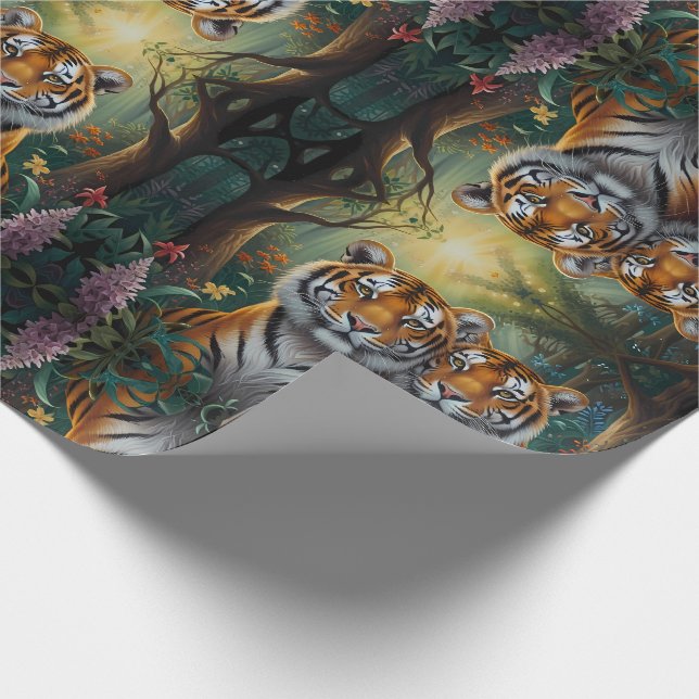 Papier Cadeau Couple Tiger mignon en forêt (Coin)