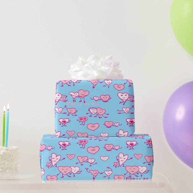 Papier Cadeau Couple Valentine Pink Dance Hearts Enveloppement P (Cadeaux de fête)