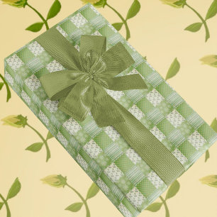 Papier Cadeau Coupure de style rétro vert jaune écru patchwork