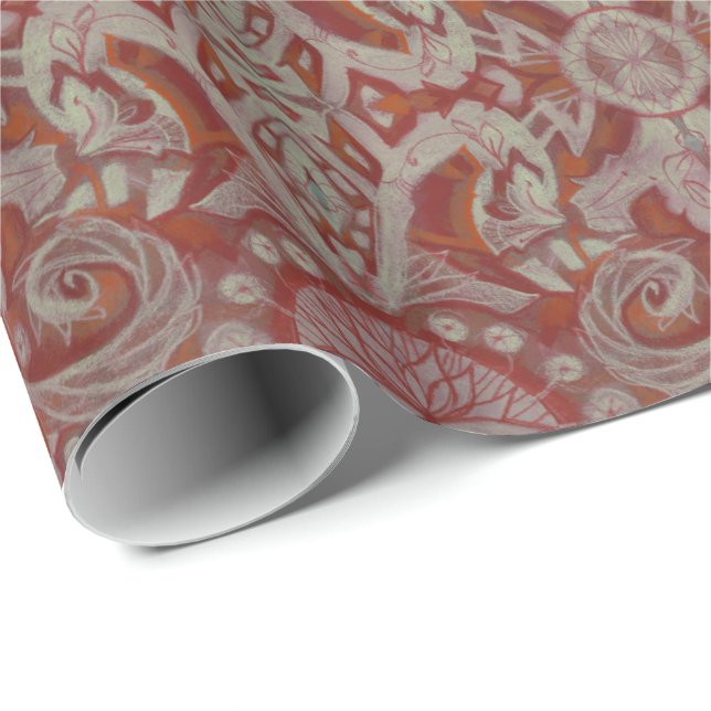 Papier Cadeau Courbes & Lotus, motif arabesque abstrait (Coin rond)