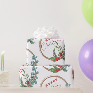 Papier Cadeau Couronne botanique Joyeux Noël