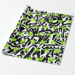 Papier Cadeau Couronne de graffiti tendance motif vert noir 