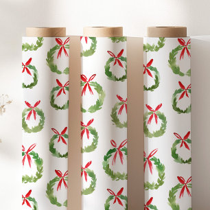 Papier Cadeau Couronne de Noël avec un nœud rouge chic