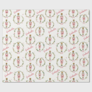 Papier Cadeau Couronne de Noël Casse-Noisette Rose Personnalisée